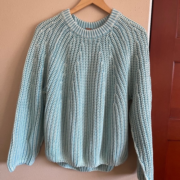 ❄️🧚🏼‍♀️🧜🏽‍♀️🐠Free People cotton knit sweater turquoise S - Picture 1 of 9